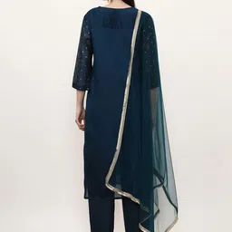 Jaipur Kurti Floral Embroidered Thread Work Straight Kurta with Trouser & Dupatta image 5