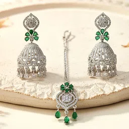 KARATCART Silver-Plated American Diamond-Studded Jewellery Set-image-57