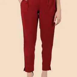 SVKETAIL Women Cherry Red Comfort Pleated Cigarette Trousers-image-53
