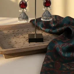 Pratik Creation Silver-Plated Stones Studded & Pearls Beaded Dome Shaped Jhumkas image 2