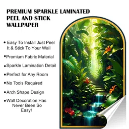 Myntra Elegant Homes Green & Red Printed Tropical Rainforest Waterfall Wall Sticker image 4