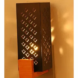 1ST TIME Black & Black Textured Wood Rectangle Shaped Wall Lamp image 5