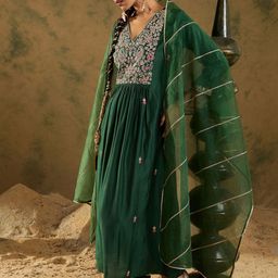 Indo Era Women Floral Embroidered Empire Liva Kurta with Trousers & With Dupatta-picture-20