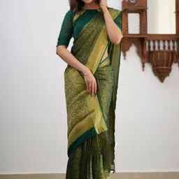 CANIZZARO Woven Design Zari Silk Blend Banarasi Saree image 5