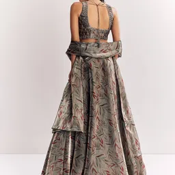 KALKI Fashion Printed Mirror Work Organza Ready to Wear Lehenga & Blouse With Dupatta image 4