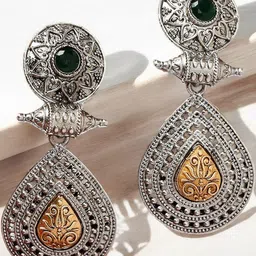 fabula Artificial Stones And Beads Oxidised Teardrop Shaped Drop Earrings-image-2