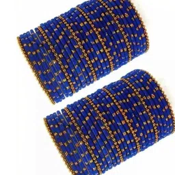 Qufrozy Set Of 40 Blue Glass Artificial Stones & Beads Bangle-picture-34