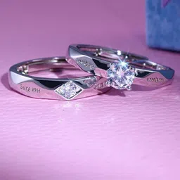 PASU FASHION Set Of 2 Silver Plated Crystals Stones Studded Adjustable Couple Finger Rings-picture-21