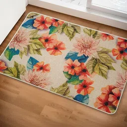 Yellow Weaves Beige & Red Floral Printed Anti-Slip Super-Absorbent 300-GSM Bath Rug-picture-18