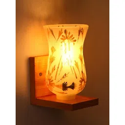 1ST TIME Gold-Toned & White Printed Wood Traditional Frustum Shaped Wall Lamp-picture-32