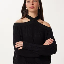 Happiness istanbul Siyah Women Ribbed Halter Neck Pullover Sweater-picture-34