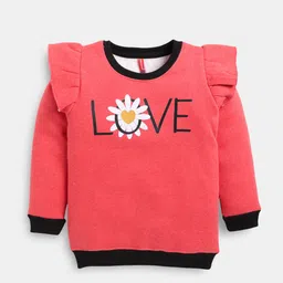 Here&Now X Game Begins Girls Typography Printed Pure Cotton Sweatshirt with Ruffles image 4