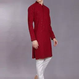 DIVISIVE Men Geometric Thread Work Pathani Kurta image 3