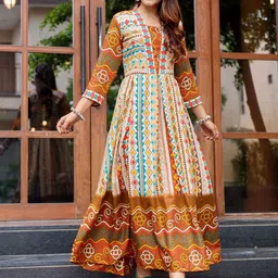 HERE&NOW Women Geometric Printed Ethnic Gown image 4