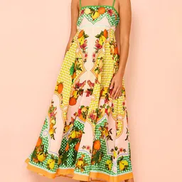 StyleCast Floral Printed Shoulder Straps Empire Maxi Dress-image-53