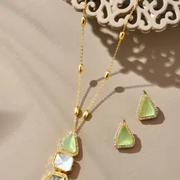 STYYO Gold-Plated Artificial Stone Studded & Beaded Jewellery Set image 1