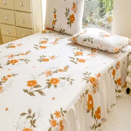 JC HOME White & Green Floral Printed 140 TC Single Bedsheet Set 1.20 m x 2 m image 4