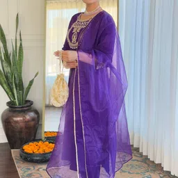 URMIR FASHION Women Ethnic Motifs Embroidered Regular Thread Work Kurta with Trousers & With Dupatta-picture-24