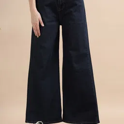 Mast & Harbour Women Comfort Wide Leg Mid-Rise Heavy Fade Stretchable Jeans-picture-37