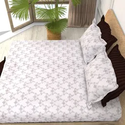 THE WHITE MOSS Christe White Printed 220 TC Cotton King Bedsheet Set-2.75 m x 2.50 m-picture-35