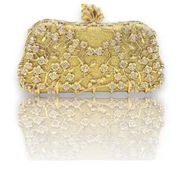 BLUE BEADS Gold Crystal and Metal Elegant Rhinestone Clutch image 1