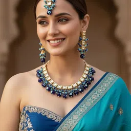 LUCKY JEWELLERY 18K Gold-Plated Meenakari Kundan Stone Studded & Beaded Jewellery Set-image-35