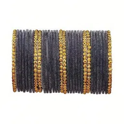 THE BLAZZE Set Of 10 Grey Glass Artificial Stones & Beads Bangle image 1