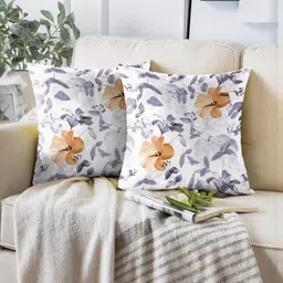 CASABLEU Orange And White 2 Pieces Floral Square Cushion Covers-image-99