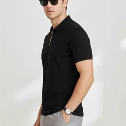 Mast & Harbour Men Self Design Polo Collar Cotton T-shirt image 3