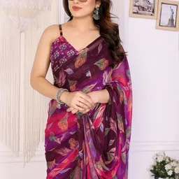 SUPERLAXMI Floral Printed Zari Pure Chiffon Saree image 3