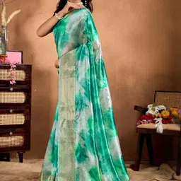 Demure Clothing Co Tie and Dye Dyed Woven Design Zari Saree With Stitched Blouse-picture-35