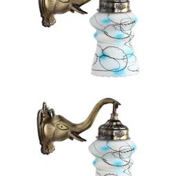 1ST TIME Blue & White Printed Metal Traditional Rectangle Shaped Wall Lamp image 3