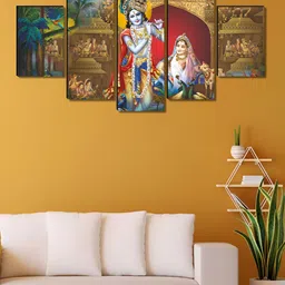 Myntra Elegant Homes Red & Blue 5 Piece Wood Religious Wall Paintings-image-89