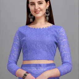 LOROFY Floral Beads and Stones Net Saree image 2