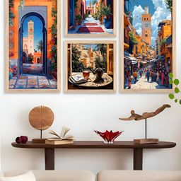Kotart Brown & Blue Wooden 4 Pieces Abstract Wall Arts-picture-4