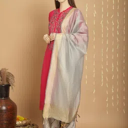 Tulsattva Women Ethnic Motifs Embroidered Regular Thread Work Kurta with Palazzos & With Dupatta image 4