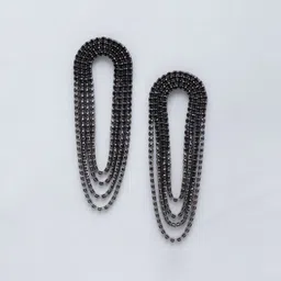 KPOP Silver-Plated Rhinestone Studded Contemporary Drop Earrings image 2