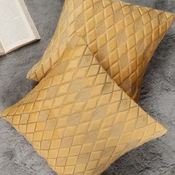 monkdecor Yellow Color Diamond Shaped Embroidered Design, Set of 2 Pieces Velvet Cushion Cover-picture-22