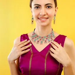 EIT Collection Traditional Oxidised Silver Jaal Necklace Set with Earrings-picture-45
