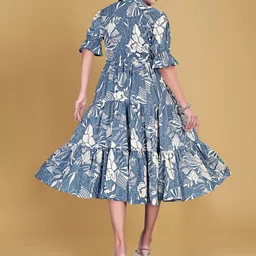 RUNAYA NX Floral Print Puff Sleeve Fit & Flare Gathered or Pleated Knee Length Dress image 2