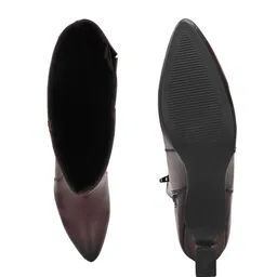 Delize Women Textured Pointed Toe Zip High-Top Knee Kitten Heels Boots image 3