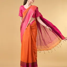 COTTONS DAILY Solid Zari Pure Cotton Saree image 4