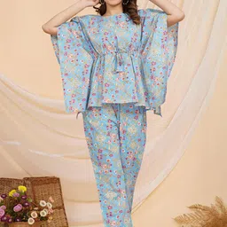 SAME FIT Printed Round Neck Pure Cotton Top With Trousers Co-Ords-picture-39
