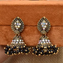 MEIRA JEWELLERY Artificial Stones Studded & Beaded Dome Shaped Jhumkas-picture-29