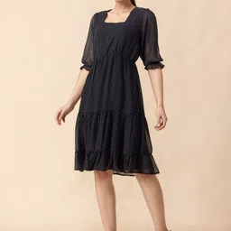 all about you Polka Dot Print Georgette Fit & Flare Dress-picture-41