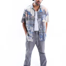 Estilocus Men Standard Fit Abstract Printed Spread Collar Cotton Casual Shirt-image-40