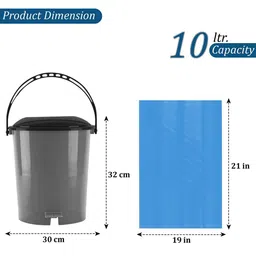 HOMESTIC Grey Square Odour-Free Pedal Dustbin With 2 Roll Garbage Bags - 10 L image 3