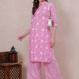 OH MI DIOS Floral Printed Pure Cotton Band Collar Kurta With Palazzos-image-69