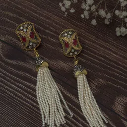 vivinia BY VIDHI MEHRA Gold-Plated Stones Studded & Beaded Contemporary Drop Earrings-picture-15