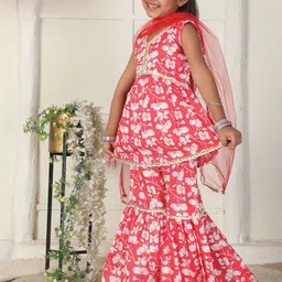 Cutiekins Girls Floral Printed Regular Gotta Patti Kurta With Sharara & Dupatta image 5